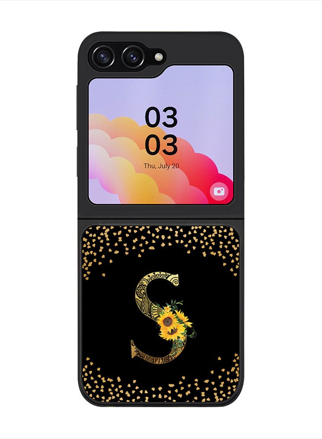 Stylizedd Rugged Black Cover for Samsung Galaxy Z Flip5 Case, Slim Fit Soft Cases-  Custom Monogram Initial Letter Mandala Floral Pattern Alphabet- S (Black) - Image 1