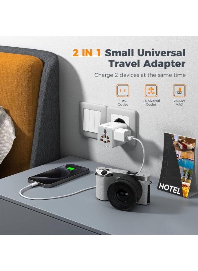 TESSAN Universal Travel Adapter with Dual AC Outlet Small Worldwide Plug Adaptor and 35W International Power Adapter with 3 USB C and 2 USB A Ports (Type C G A I) - Image 2