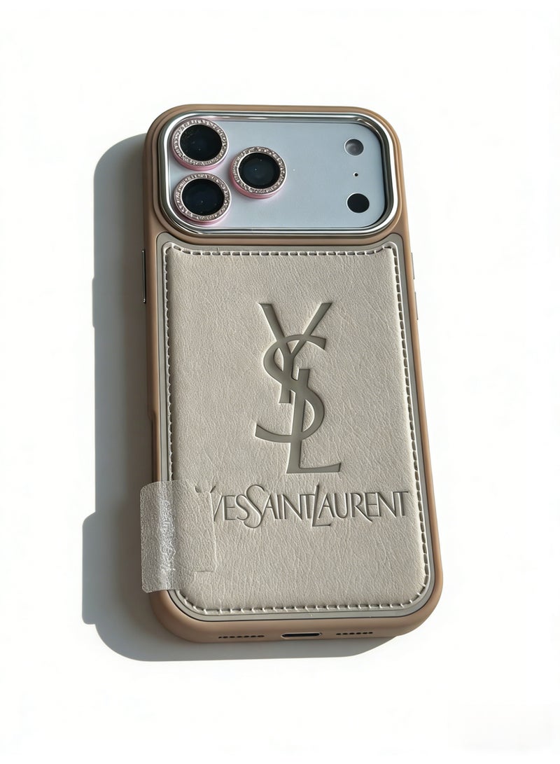 سانت لوران Yves Saint Laurent Leather Card Holder iPhone 16/17 Pro Max Case - Beige - Image 5