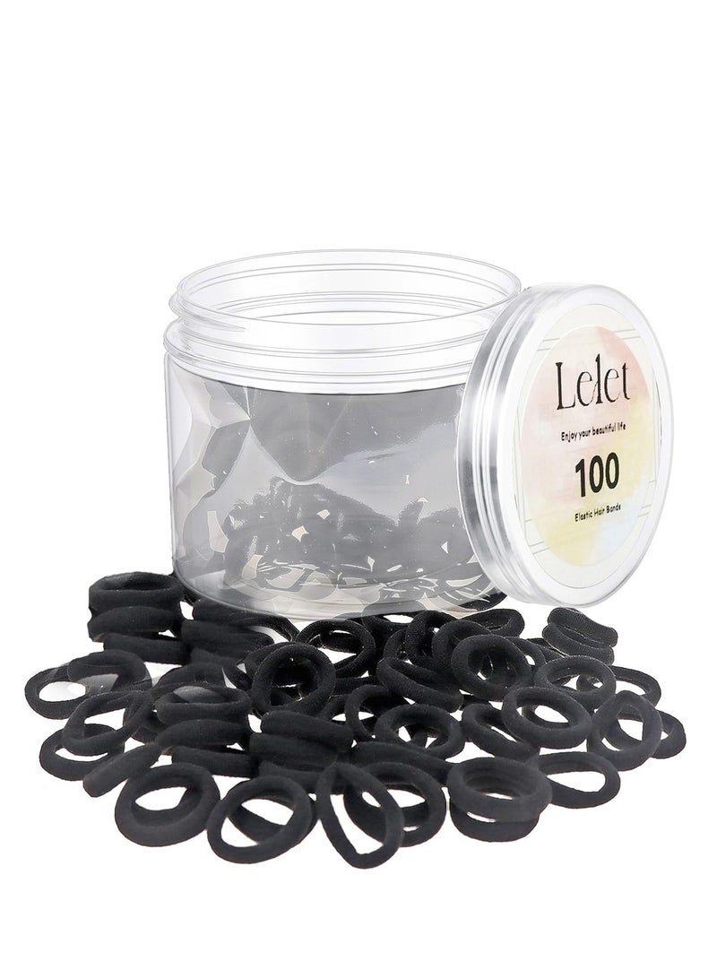 Lelet 100pcs Small Hair Ties Band for Thick and Curly Hair Ponytail Holders Soft & Seamless Baby Hair Ties, Hair Elastic Band for Women or Baby Girls With Box- Black - Image 1