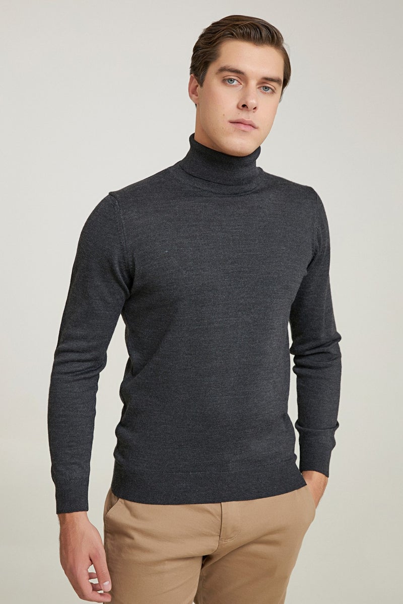 D'S DAMAT Regular Fit Anthracite Plain Knitted Sweater 9HF060632007D  - Image 1