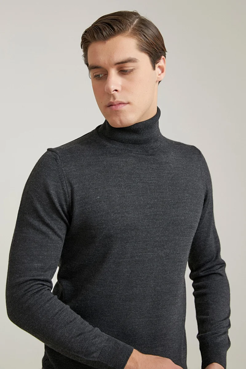 دي أس دامات Regular Fit Anthracite Plain Knitted Sweater 9HF060632007D
