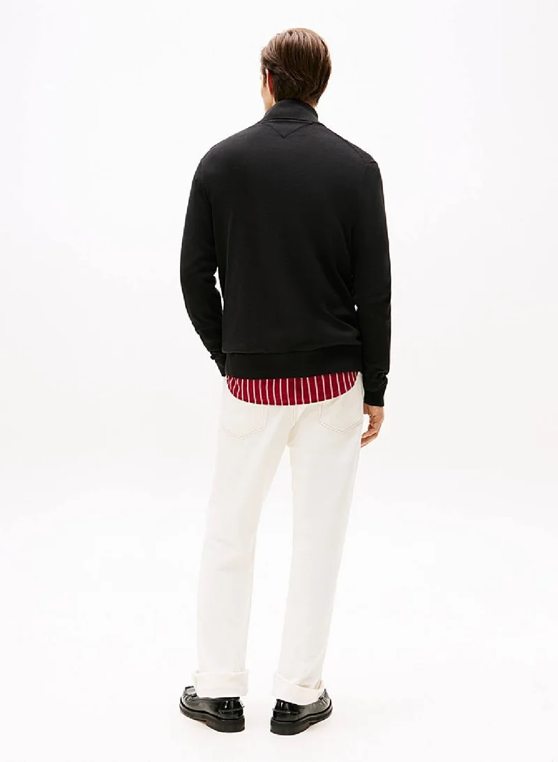 Tommy Hilfiger black Zip-Thru Mock Neck Jumper for Men | Best Price UAE