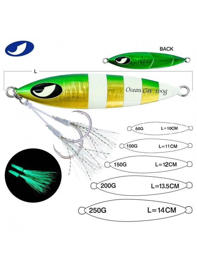 OCEAN CAT 1 PC Slow Fall Pitch Fishing Lures Sinking Lead Metal Flat Jigs Jigging Baits with Hook for Saltwater Fishing 100G/150G/200G/250G (60g, Silver) - Image 2