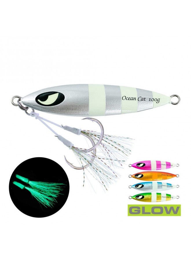 OCEAN CAT 1 PC Slow Fall Pitch Fishing Lures Sinking Lead Metal Flat Jigs Jigging Baits with Hook for Saltwater Fishing 100G/150G/200G/250G (60g, Silver) - Image 4