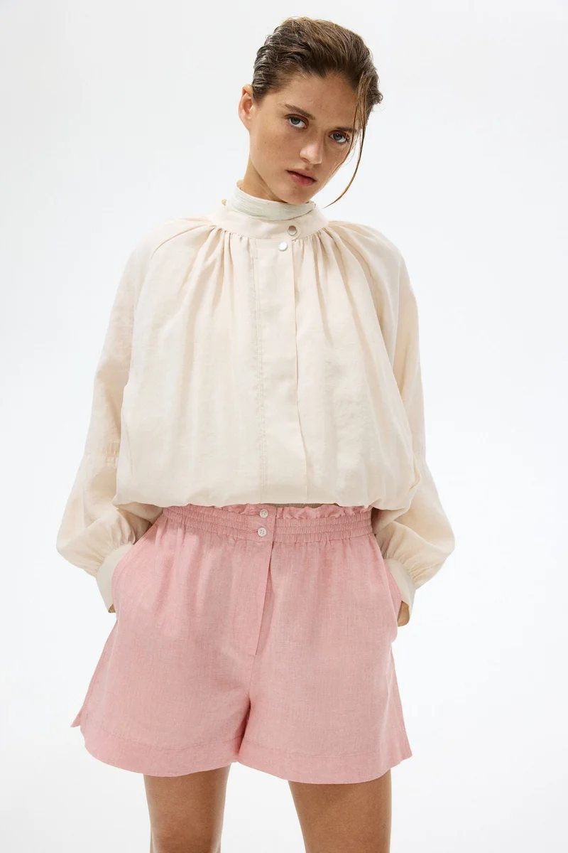 H&M Linen-blend paper bag shorts