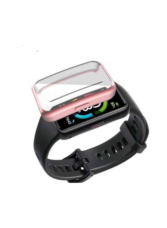 متوافق مع Honor Band 6 ومتوافق مع حافظة حماية الشاشة Honor Band 8، غطاء TPU ناعم بتغطية كاملة وإطار مقاوم للخدش (وردي)