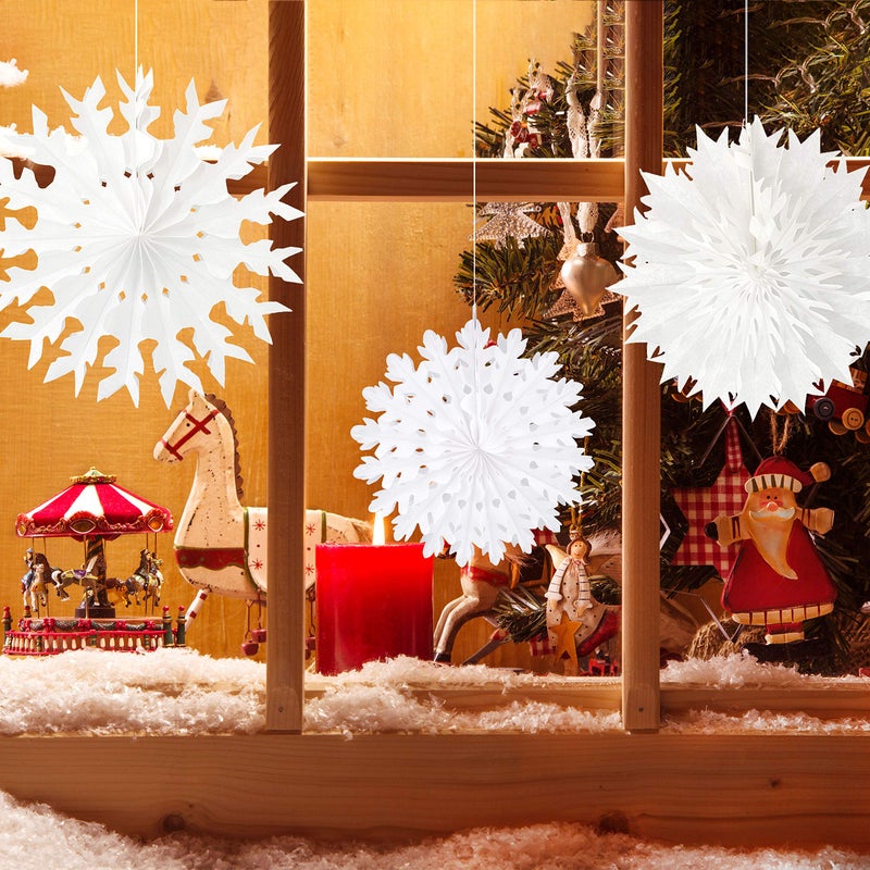 Tuparka White Paper Snowflake Decorations Frozen Birthday Party Supplies Winter Wonderland Party Decorations Christmas Snowflakes Hanging Decoration Assort Size - Image 3