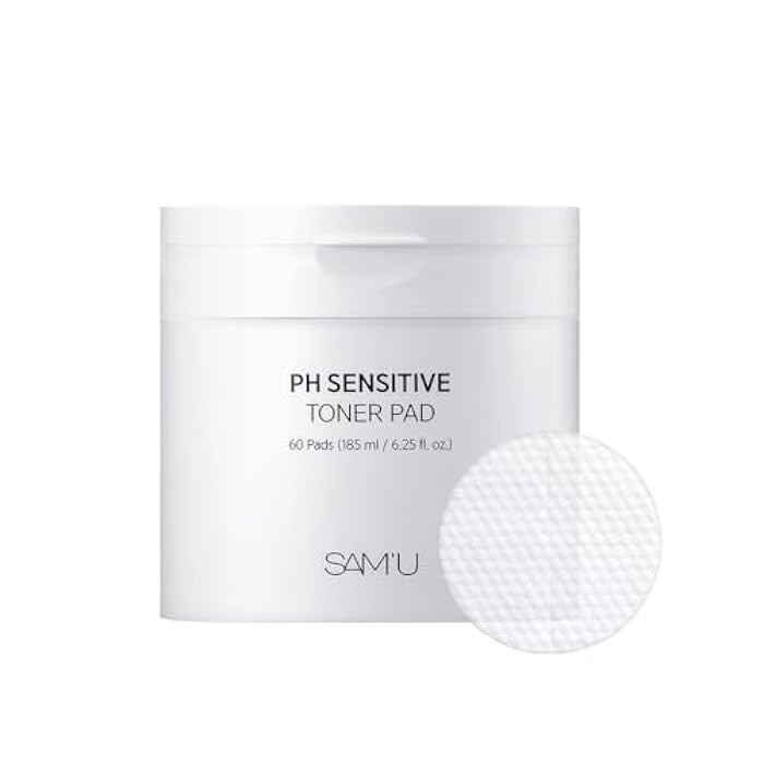 SAM'U SAM’U PH Sensitive Toner Pad – Splitable Dual-Textured Vegan Facial Exfoliating Pads with Hyaluronic Acid & Panthenol for Daily Hydration & Soothing - Korean Skin Care (60 Pads) - Image 1