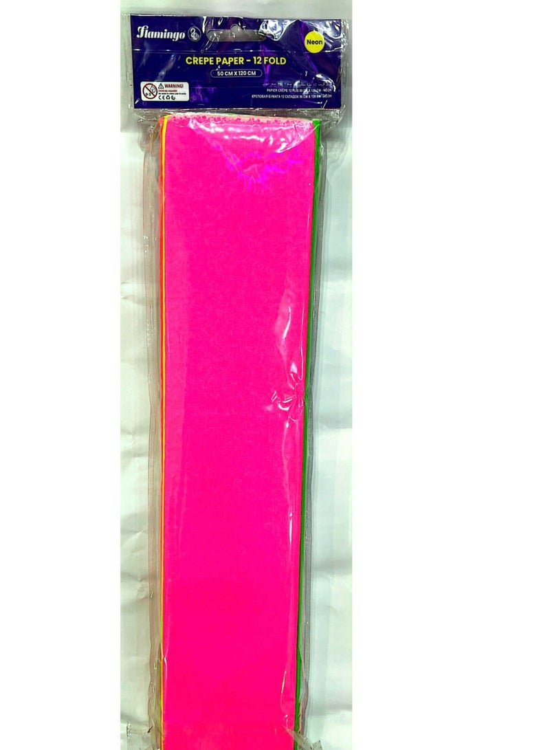 Flamingo Neon Crepe Paper 12 Fold 50cm×120cm Mix Color - Image 1