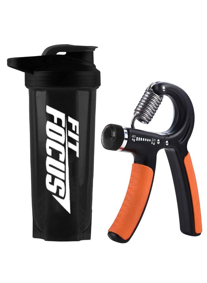 FIT FOCUS Premium (700ml) Fitfocus Shaker with Hand Exercise Gripper 10-60 kg Strenth for Hand & Forarms Exercise. (Orange) - Image 1