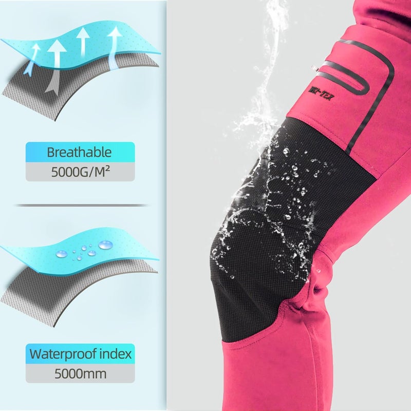 BenBoy Women's Outdoor Waterproof Windproof Fleece Slim Cargo Snow Ski Hiking Pants - Pink - Image 4