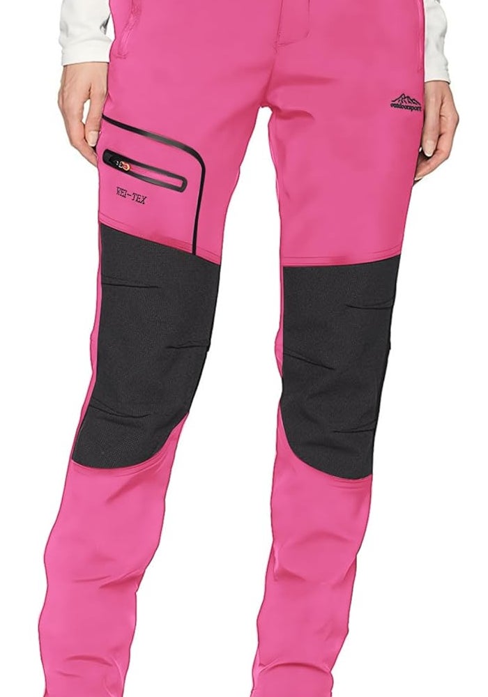 BenBoy Women's Outdoor Waterproof Windproof Fleece Slim Cargo Snow Ski Hiking Pants - Pink - Image 1