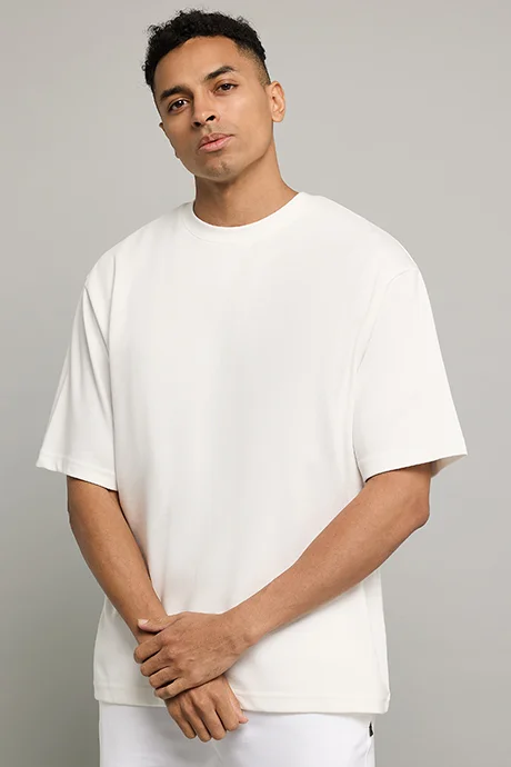 أر أند بي Solid T-Shirt with Crew Neck and Short Sleeves