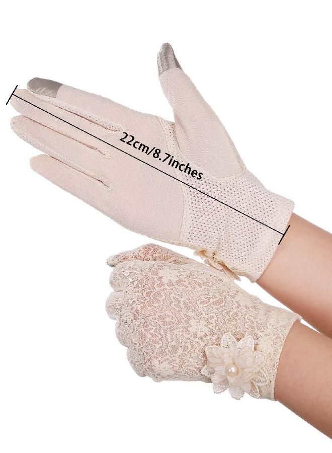 Skylety 3 Pairs Women Lace Gloves Dress Gloves Floral Lace Gloves for Tea Party Wedding Dinner(Black, White, Skin Color)  - Image 2