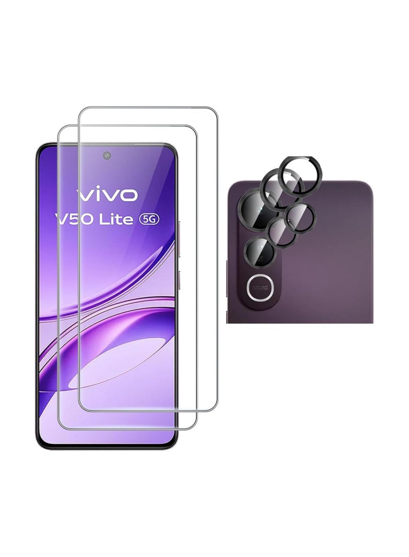 General Screen Protector Compatible with VIVO V50 Lite 5G, [2 pcs] Tempered Glass and [2 pcs] Camera Lens Protector, Scratch Resistant 9H Hardness Tempered Glass  - Image 1