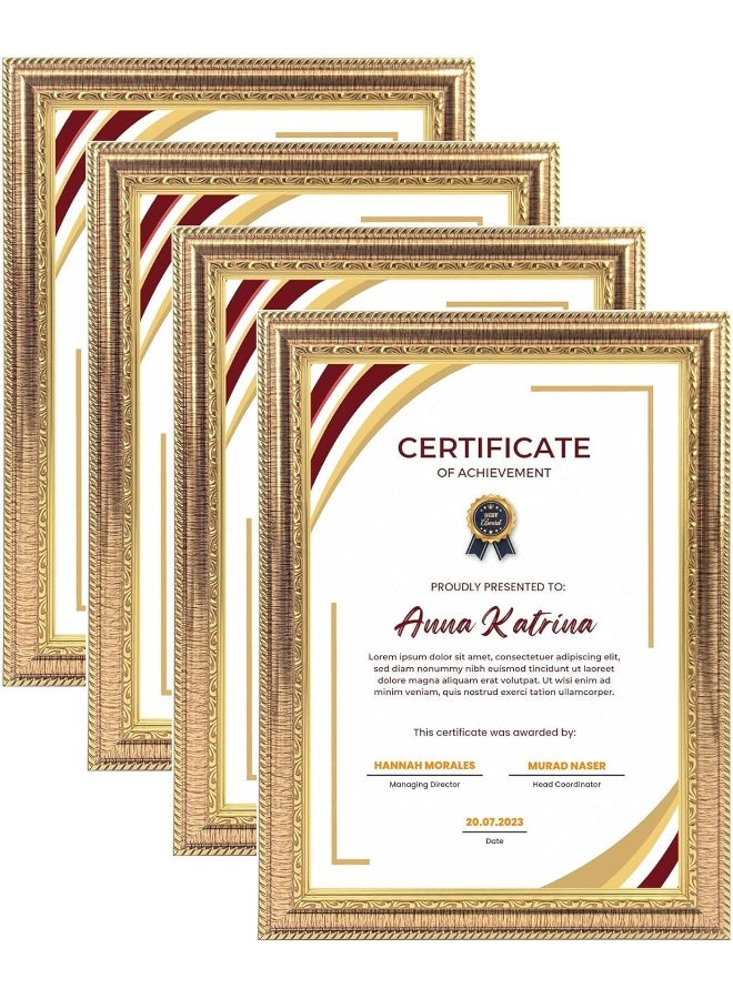 Decorhills DECORHILLS FRAMES & DECOR A4 Classic Design Certificate – Wall Mount Tabletop Display, Gold, size 25.5x34.2cm Pack of 4  - Image 1