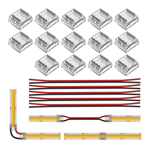 BTF-LIGHTING FCOB COB 10mm 0.39in Connector Kit 14pcs Transparent Connector 5pcs 15cm Long 20AWG Extension Wires for Non-Wired Gapless Solderless,FCOB 2 pin v+ v- Single Color Strip Corner Connection - Image 1