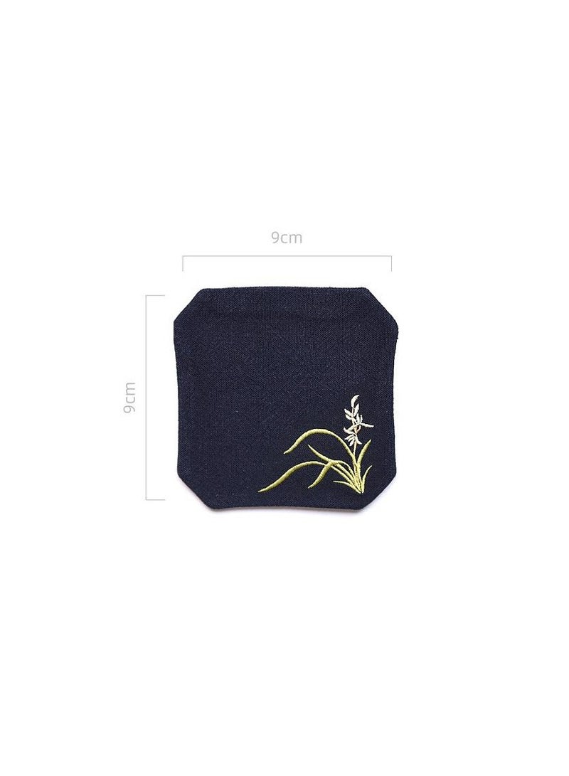 Y&D Chinese Style Cotton Linen Retro Water Absorbing Double Layer Thickened Cup Holder Fabric Embroidered Tea Cup Pad Fabric Art Cup Pad  - Image 2