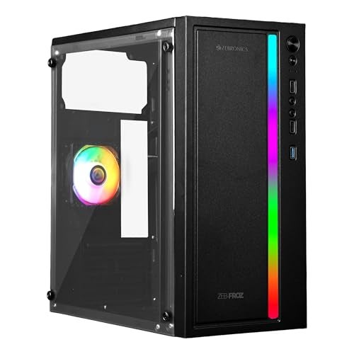 Zebronics Gaming Chassis, Micro ATX/Mini ITX, 80mm Rear Inner Glow Multicolor Fan, USB 3.0, 2X USB Ports, Acrylic Side Panel, Front Panel Multicolor Light Strip, Top-Mounted PSU (Froz) - Image 1