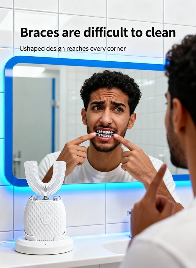 Electric Toothbrush USB Rechargeable Ultrasonic Toothbrush Teeth Cleaning Set. Innovative electric toothbrush for a brighter smile. Fully automatic adult U-shaped electric toothbrush, ultrasonic teeth whitening device, water-based whitening silicone mouthpiece. - Image 1