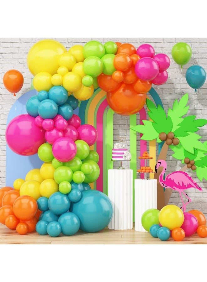 Togvu 141 Pcs Summer Tropical Balloon Arch Garland Kit Hot Pink Lime Green Orange Slate Blue Yellow Latex Rainbow Balloon Garland Kit For Hawaiian Luau Aloha Birthday Baby Shower Pool Party Decorations - Image 1