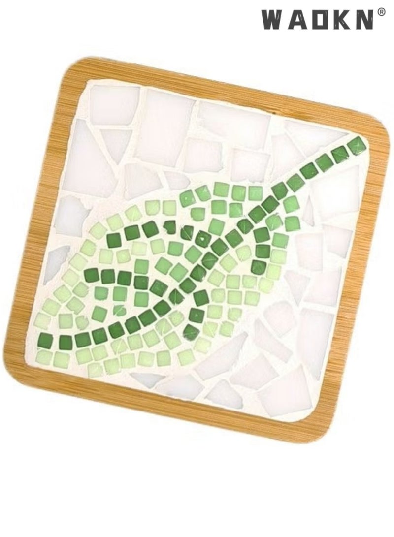 DIY Coaster with Glass Mosaic Tiles Mixed Color Mosaic Kit with Bamboo Coaster Crafts for Adults Mosaic Crafts Materials Package Mosaic Supplies for Coaster Handmade Home Decoration Gift
