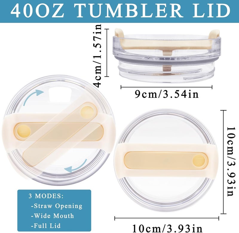TiciKim 40oz Tumbler Lid Compatible for Stanley, 2 Pack Replacement Tumbler Lids Fit for Stanley Quencher 2.0 Tumbler 40 OZ, with Straws and Cleaning Brush - Image 2