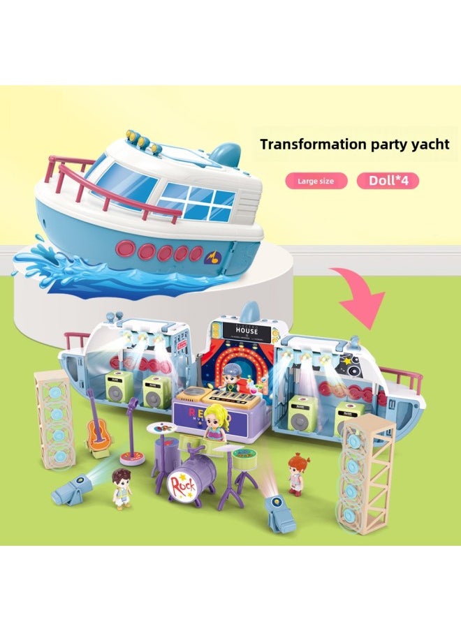 Generic - Children's Play Home Educational Vehicles Scene Toys Music Deformation Yacht Ship Toy Set Wholesale-Color:G0025 Music Slide Steamship ] - Image 1