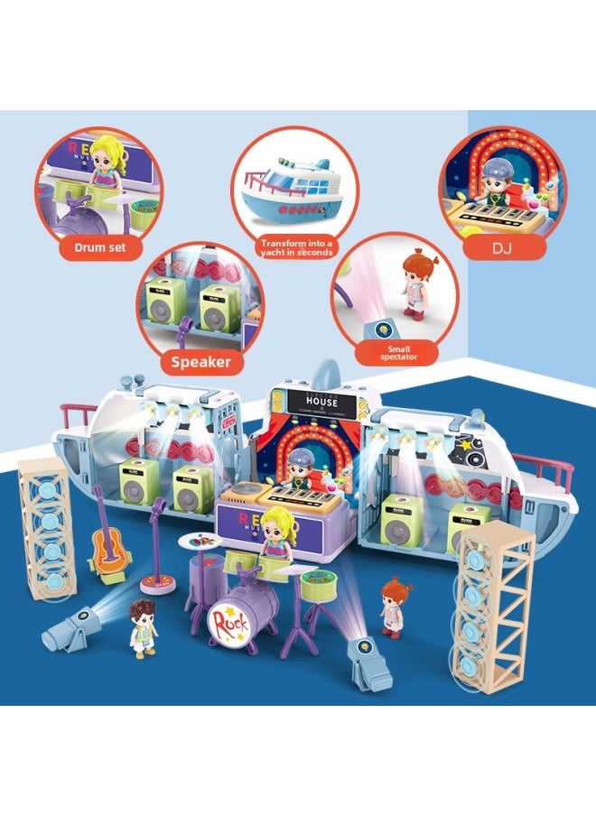 Generic - Children's Play Home Educational Vehicles Scene Toys Music Deformation Yacht Ship Toy Set Wholesale-Color:G0025 Music Slide Steamship ] - Image 1
