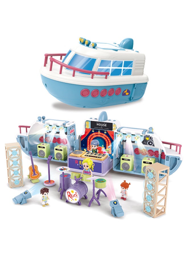 Generic - Children's Play Home Educational Vehicles Scene Toys Music Deformation Yacht Ship Toy Set Wholesale-Color:G0025 Music Slide Steamship ] - Image 1