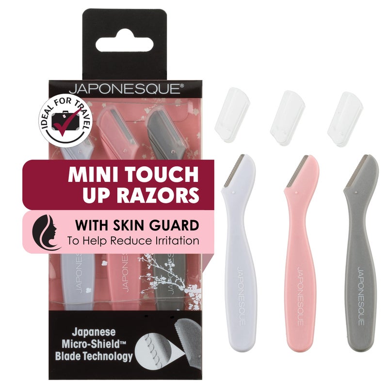 JAPONESQUE Mini Touch Up Razors - Travel Size Dermaplaning Tool Set - 3 Piece Mini Travel Razor Kit, One Blade Fixed Dermaplane Razor For Women - Image 1