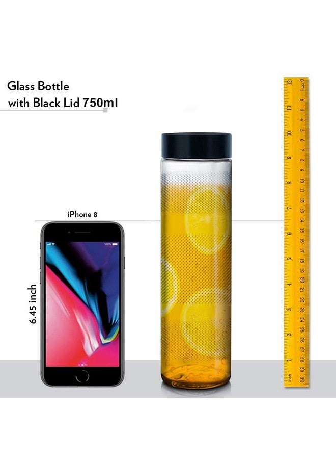 Brezzycloud Glass Fridge Water Bottle with Black Plastic Cap | Leak proof & break-proof | Wide mouth & Easy to Clean | Best Usage for Office/School/College set of 4 750 ml - Image 4