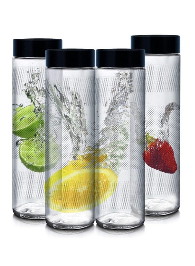 Brezzycloud Glass Fridge Water Bottle with Black Plastic Cap | Leak proof & break-proof | Wide mouth & Easy to Clean | Best Usage for Office/School/College set of 4 750 ml - Image 1
