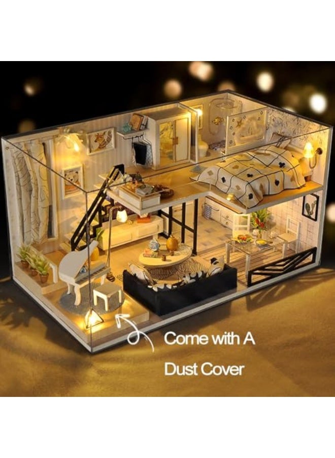 DIY Miniature Dollhouse Kit with Music – Loft House 1:24 Scale, Furniture, Dust Cover, and LED Lights, Handmade Craft Kit for Adults – Perfect Gift for Birthday, Halloween & Home Decor - Image 4