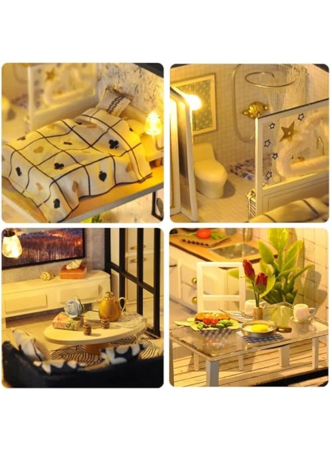 DIY Miniature Dollhouse Kit with Music – Loft House 1:24 Scale, Furniture, Dust Cover, and LED Lights, Handmade Craft Kit for Adults – Perfect Gift for Birthday, Halloween & Home Decor - Image 3