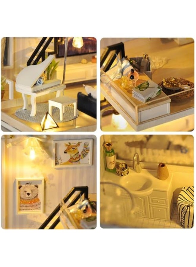 DIY Miniature Dollhouse Kit with Music – Loft House 1:24 Scale, Furniture, Dust Cover, and LED Lights, Handmade Craft Kit for Adults – Perfect Gift for Birthday, Halloween & Home Decor - Image 2