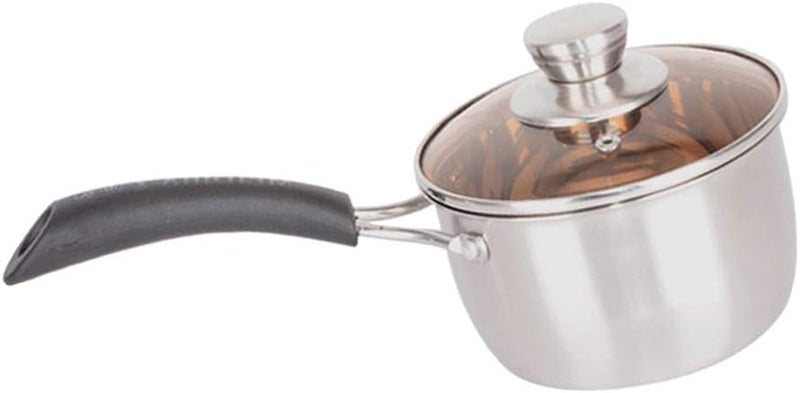 كلاراكو قدر من الفولاذ المقاوم للصدأ مع غطاء زجاجي، قدر متعدد الاستخدامات مع غطاء، قدر للصلصة، قدر لتسخين الحليب والقهوة والزبدة، قدر لطهي حساء النودلز، فضي اللون، 14 سم - Image 1