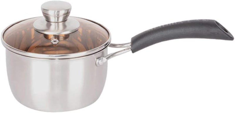 كلاراكو قدر من الفولاذ المقاوم للصدأ مع غطاء زجاجي، قدر متعدد الاستخدامات مع غطاء، قدر للصلصة، قدر لتسخين الحليب والقهوة والزبدة، قدر لطهي حساء النودلز، فضي اللون، 14 سم - Image 3