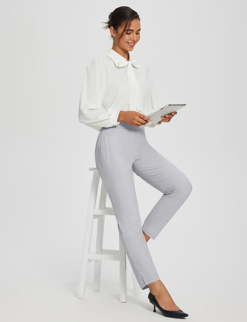 baleaf Womens Work Pants Stretch Petite Dressy Slacks with Pockets Travel Golf Business Casual Light Grey M - Image 2