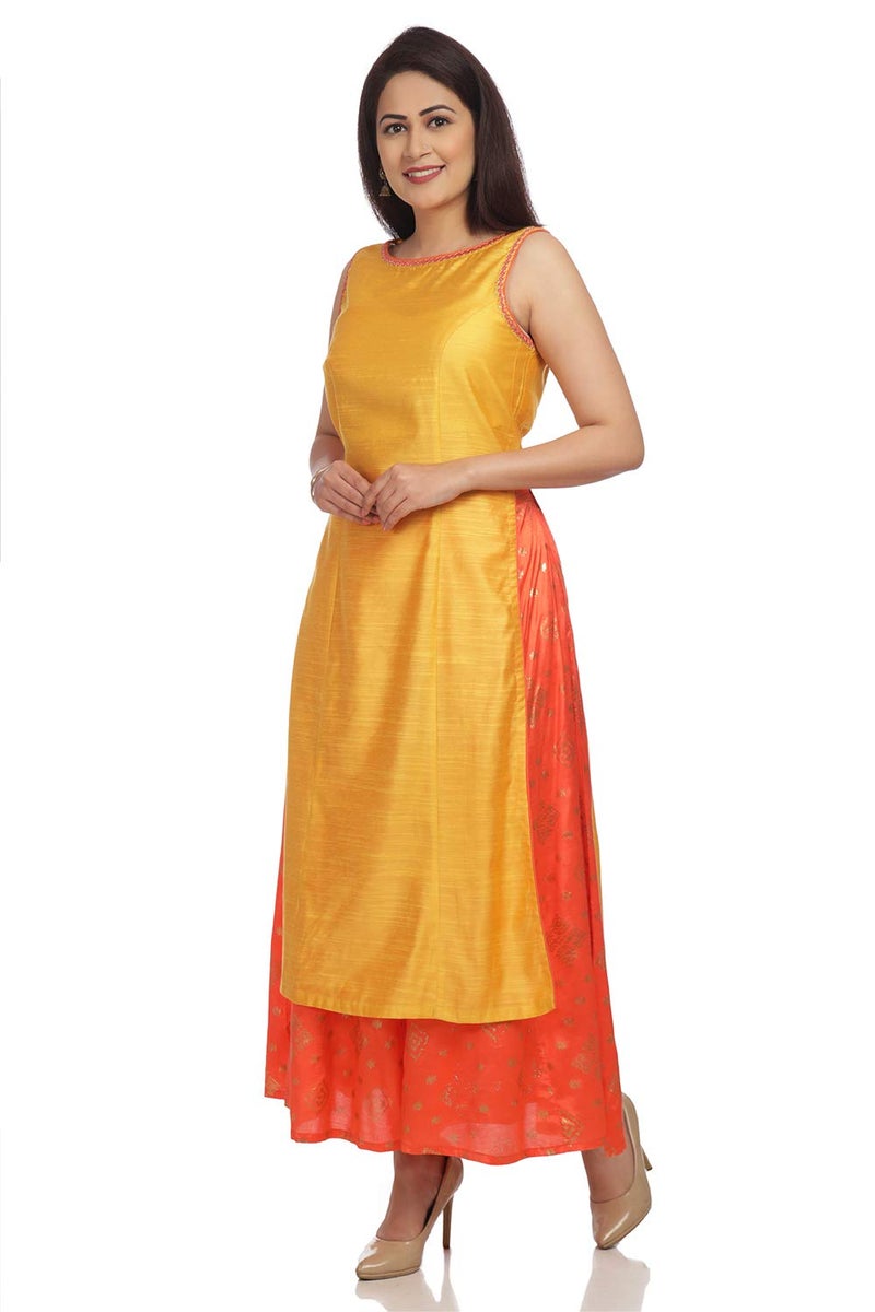 BIBA Womens Round Neck Textured Palazzo Suit (Yellow_42) - Image 3
