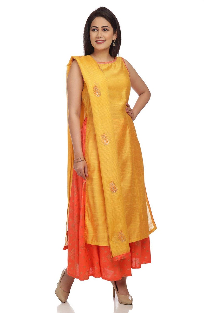 BIBA Womens Round Neck Textured Palazzo Suit (Yellow_42) - Image 4