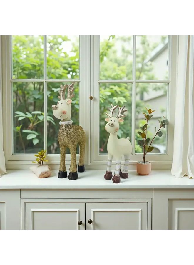 Smiling Deer Small Statue Milk Yellow And Golden Cream Modern Minimalist Scandinavian Decor - Image 1
