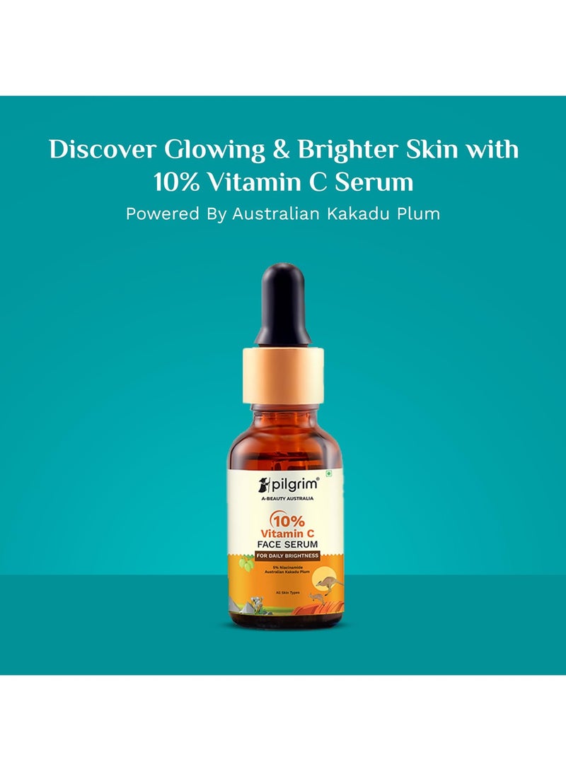 PILGRIM 10 Percent Vitamin C Face Serum 30ml Daily Brightness Glowing Skin Reduces Dark Spots Evens Skin Tone Fragrance Free For Men and Women All Skin Types - Image 2