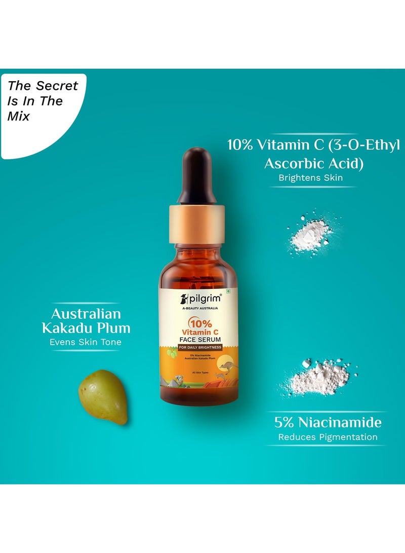PILGRIM 10 Percent Vitamin C Face Serum 30ml Daily Brightness Glowing Skin Reduces Dark Spots Evens Skin Tone Fragrance Free For Men and Women All Skin Types - Image 5