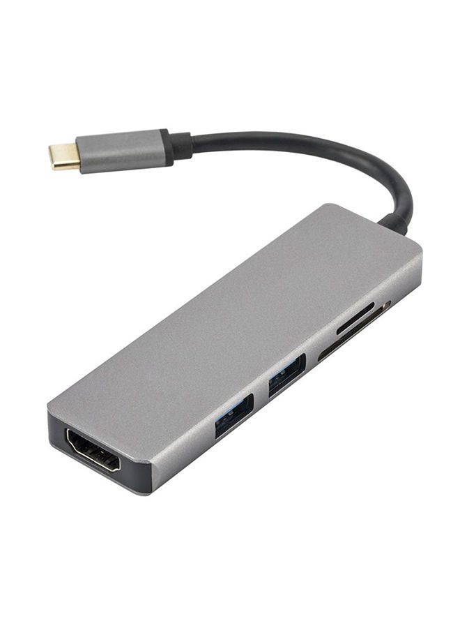 NIBEMINENT 5 In 1 Aluminium Type-C To 2XUSB3.0 Hub+Hdmi+Sd Tf Card Reader Adapter Wire Multicolour