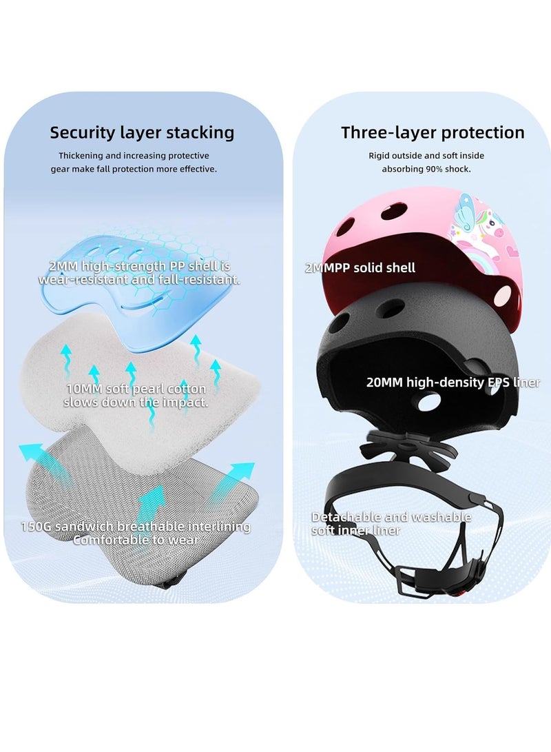 Kids Protective Gear Set Toddler Helmet for Ages 2 to 8 Boys Girls with Sports Protective Gear Set Knee Elbow Wrist Pads for Skateboard Cycling Scooter Rollerblading - Image 4