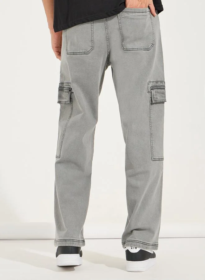 Styli Wide Leg Panelled Cargo Jeans
