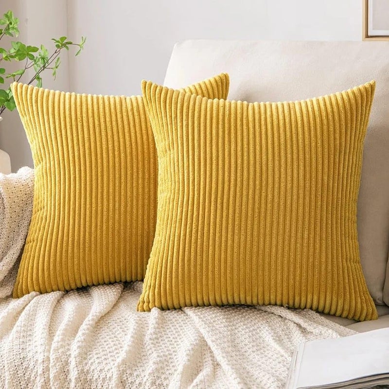 Guffaw Corduroy Cushion Covers with Stripe Pattern Multiple Sizes and Colors Pack of 2 for Couch Bedroom Sofa Living Room Bed Chair (20x20 inches, Mustard) - Image 5
