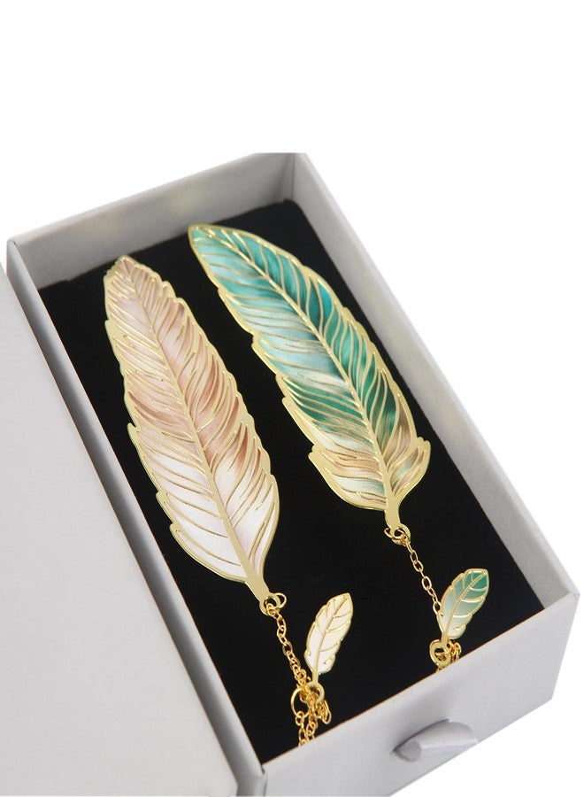 amassan Bookmarks for Women, 2 Pack Metal Feather Bookmark with Butterfly Charms - Teacher Appreciation Gifts, Birthday Gifts for Book Lovers Readers Mom Girls(Golden-Golden Green White) - Image 1